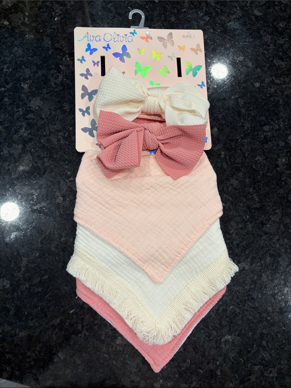 Pink & Cream Baby Bandana Bibs with Matching Bows